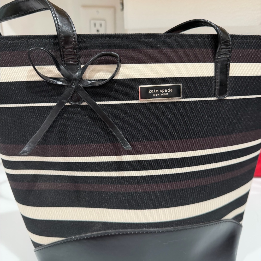 kate spade Black and Cream Striped Tote